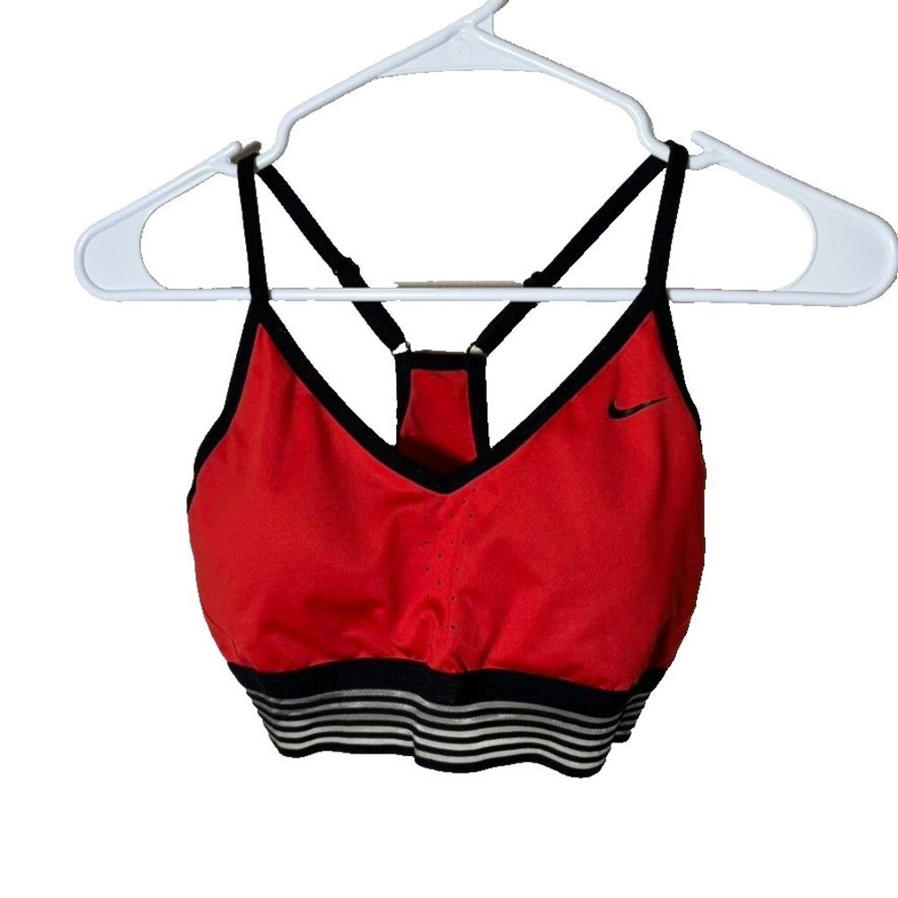Nike Sports Bra Women's Medium Red V-Neck Strappy Athletic Active